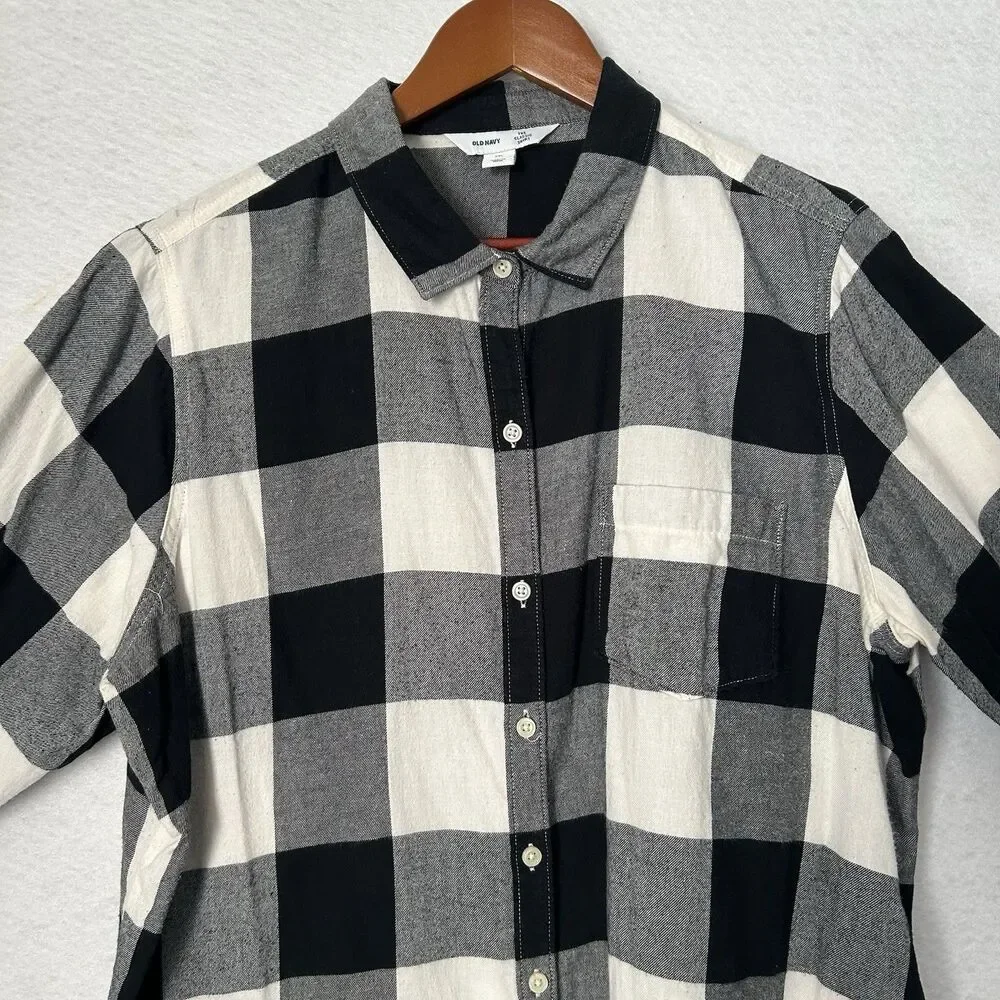 Old Navy Shirt Women XXL Black White Plaid Buffalo Classic Flannel Preppy Casual - Picture 7 of 12